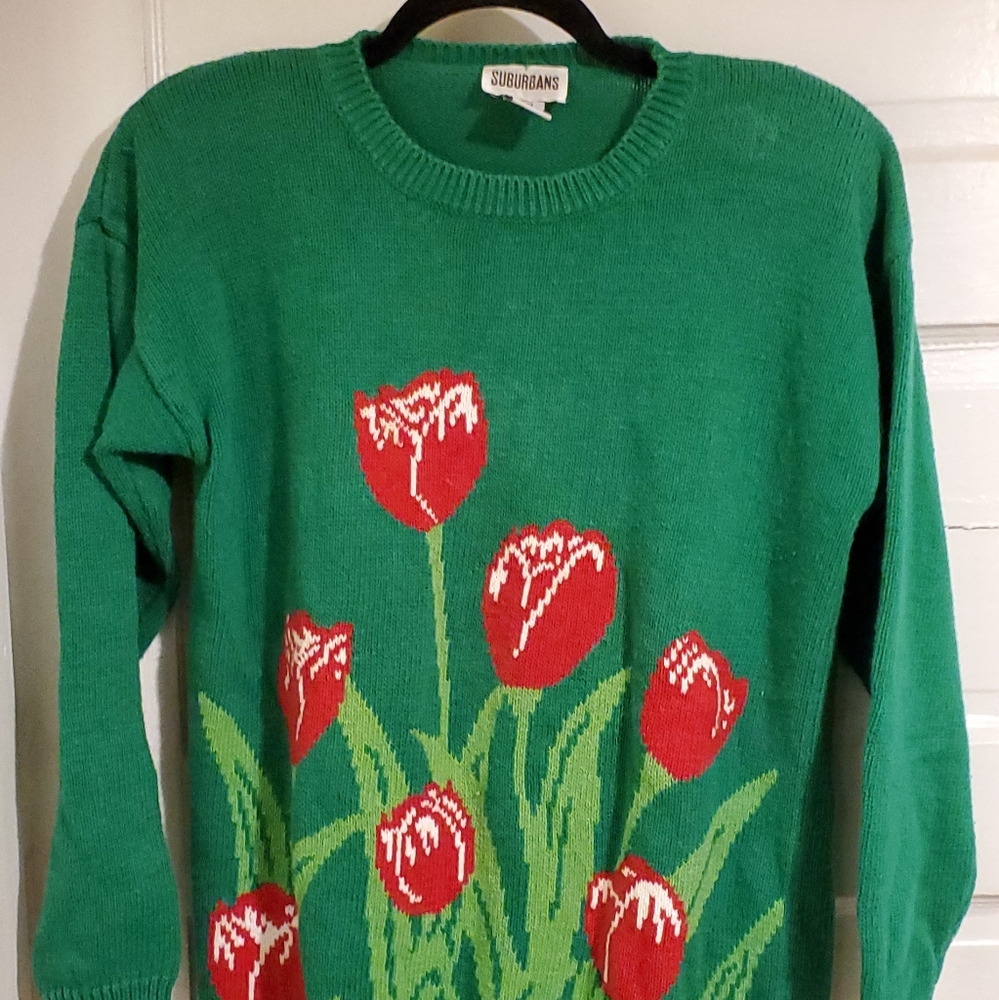 VINTAGE Suburbans Green Tulip Sweater